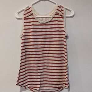 *10/$10* Women's Red and White striped Lace Back Tank - Size Small